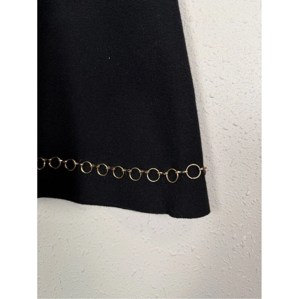 Zara Knit Black A-Line Mini Skirt Gold Chain Hem High Waist Skater Skirt Small